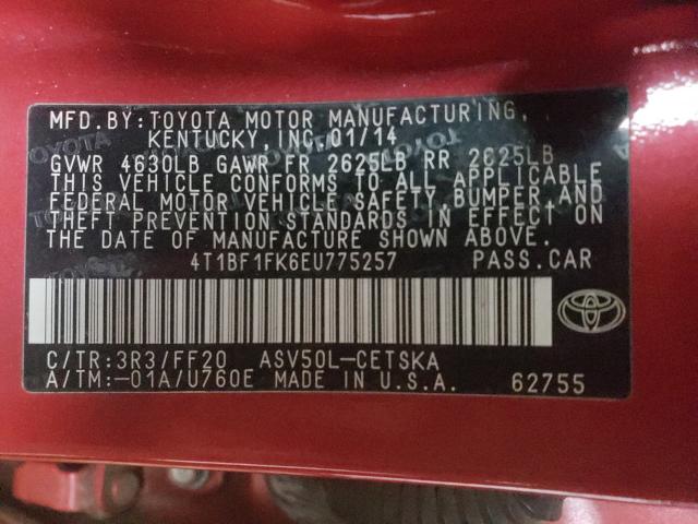 Photo 9 VIN: 4T1BF1FK6EU775257 - TOYOTA CAMRY L 