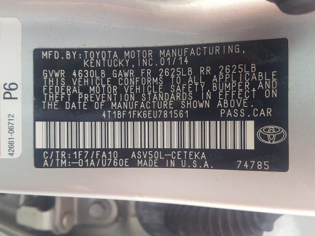 Photo 9 VIN: 4T1BF1FK6EU781561 - TOYOTA CAMRY L 