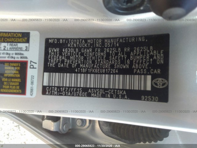 Photo 8 VIN: 4T1BF1FK6EU817264 - TOYOTA CAMRY 