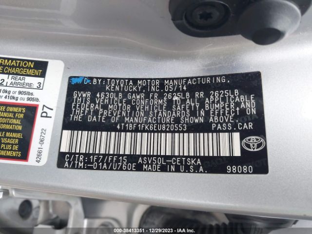 Photo 8 VIN: 4T1BF1FK6EU820553 - TOYOTA CAMRY 