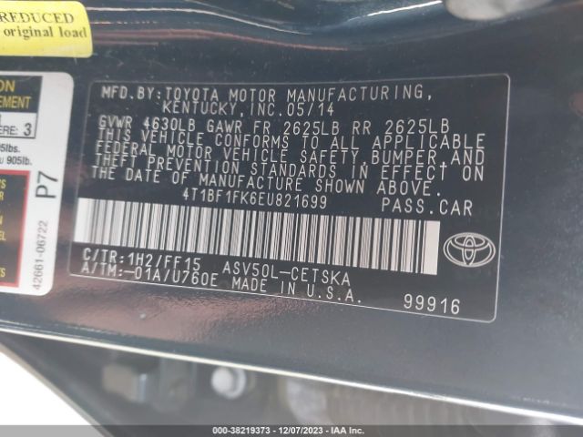 Photo 8 VIN: 4T1BF1FK6EU821699 - TOYOTA CAMRY 