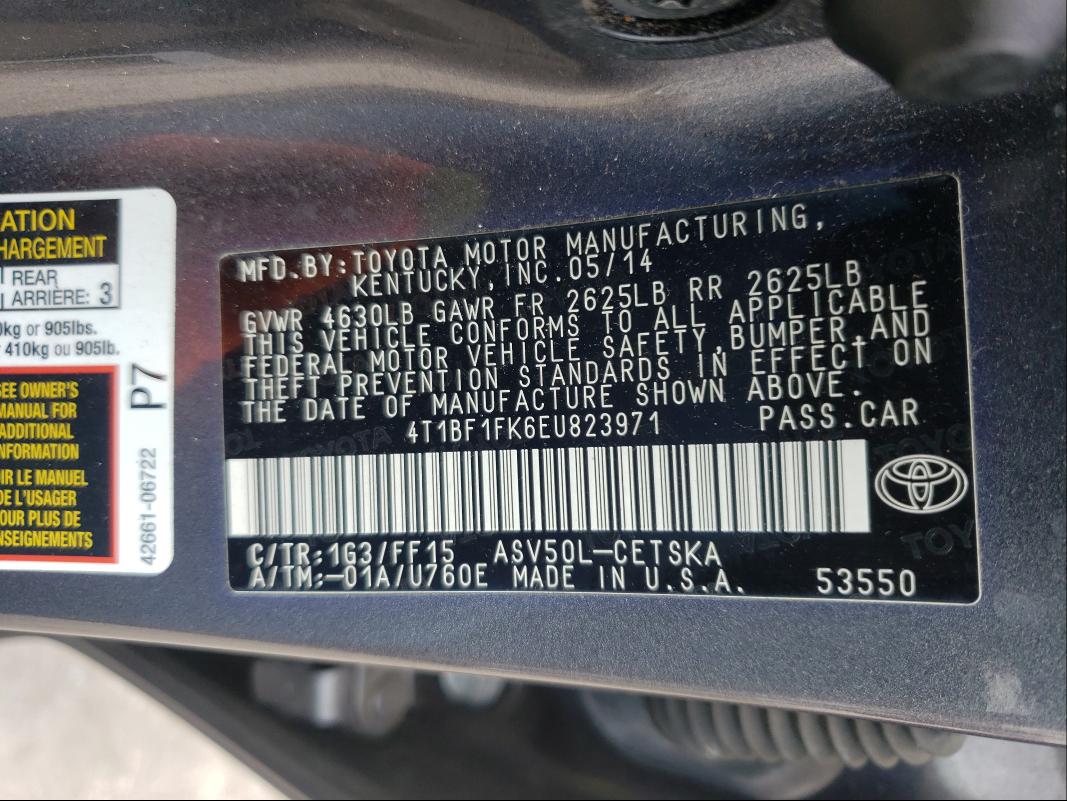 Photo 9 VIN: 4T1BF1FK6EU823971 - TOYOTA CAMRY L 