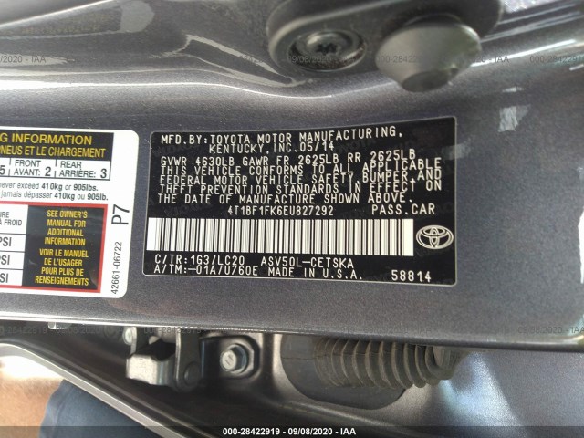 Photo 8 VIN: 4T1BF1FK6EU827292 - TOYOTA CAMRY 