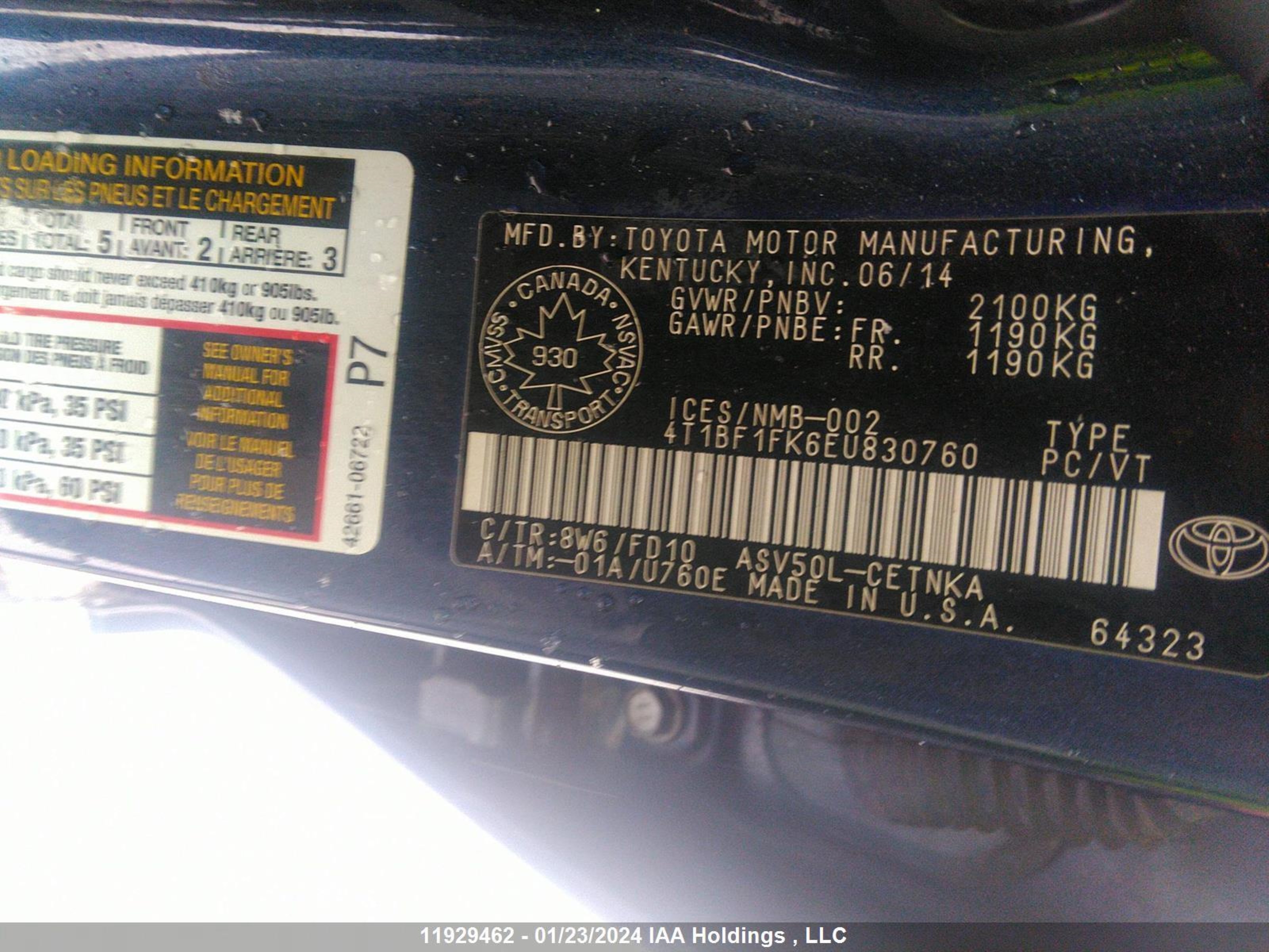 Photo 8 VIN: 4T1BF1FK6EU830760 - TOYOTA CAMRY 