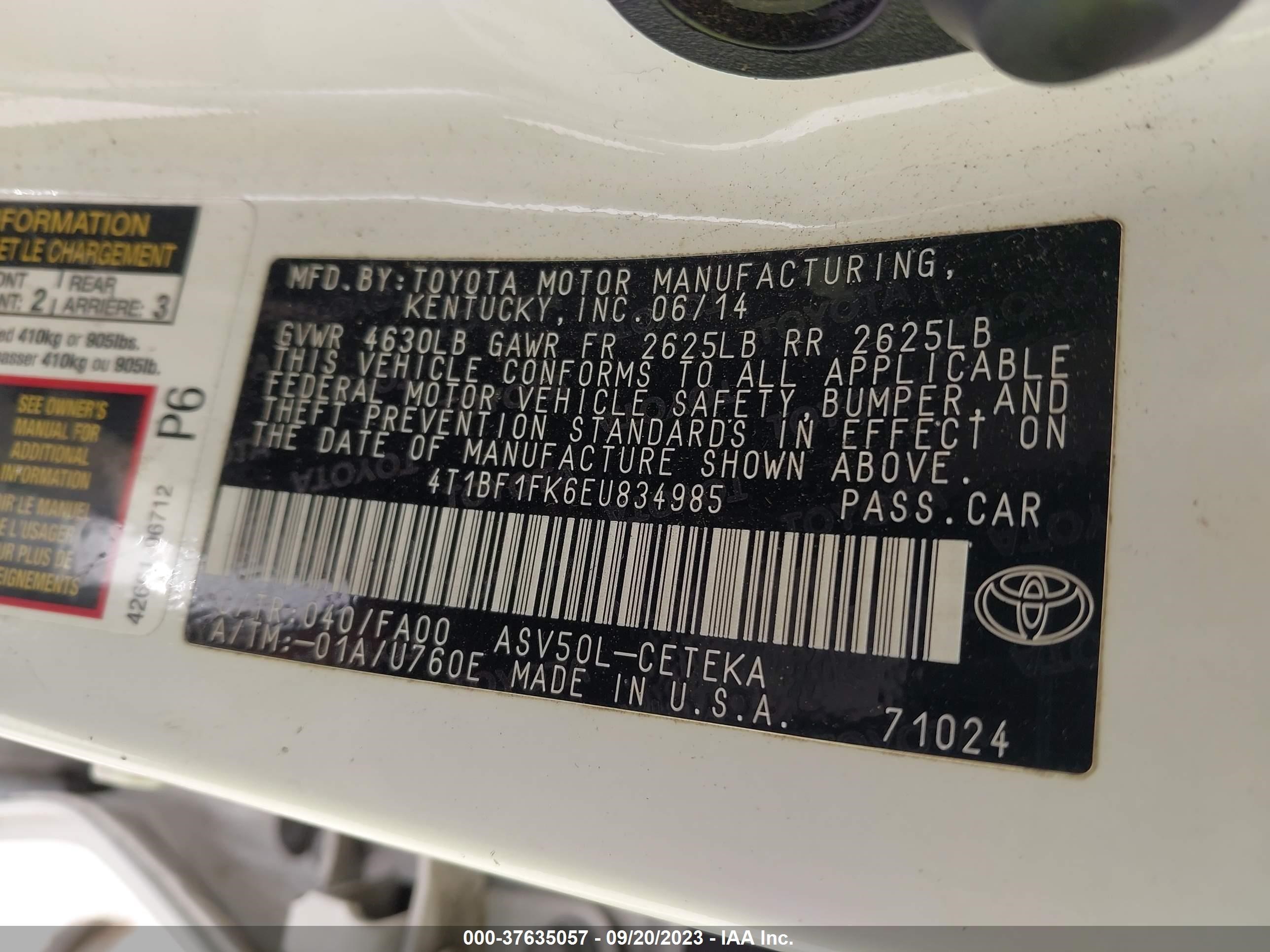 Photo 8 VIN: 4T1BF1FK6EU834985 - TOYOTA CAMRY 