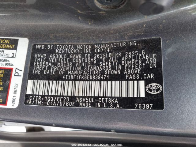 Photo 8 VIN: 4T1BF1FK6EU838471 - TOYOTA CAMRY 