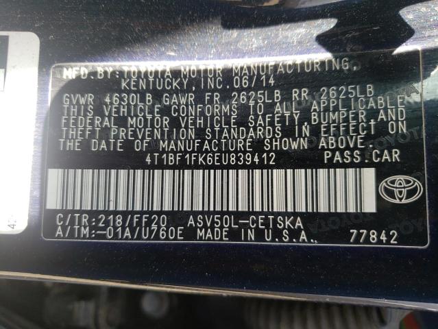 Photo 9 VIN: 4T1BF1FK6EU839412 - TOYOTA CAMRY 