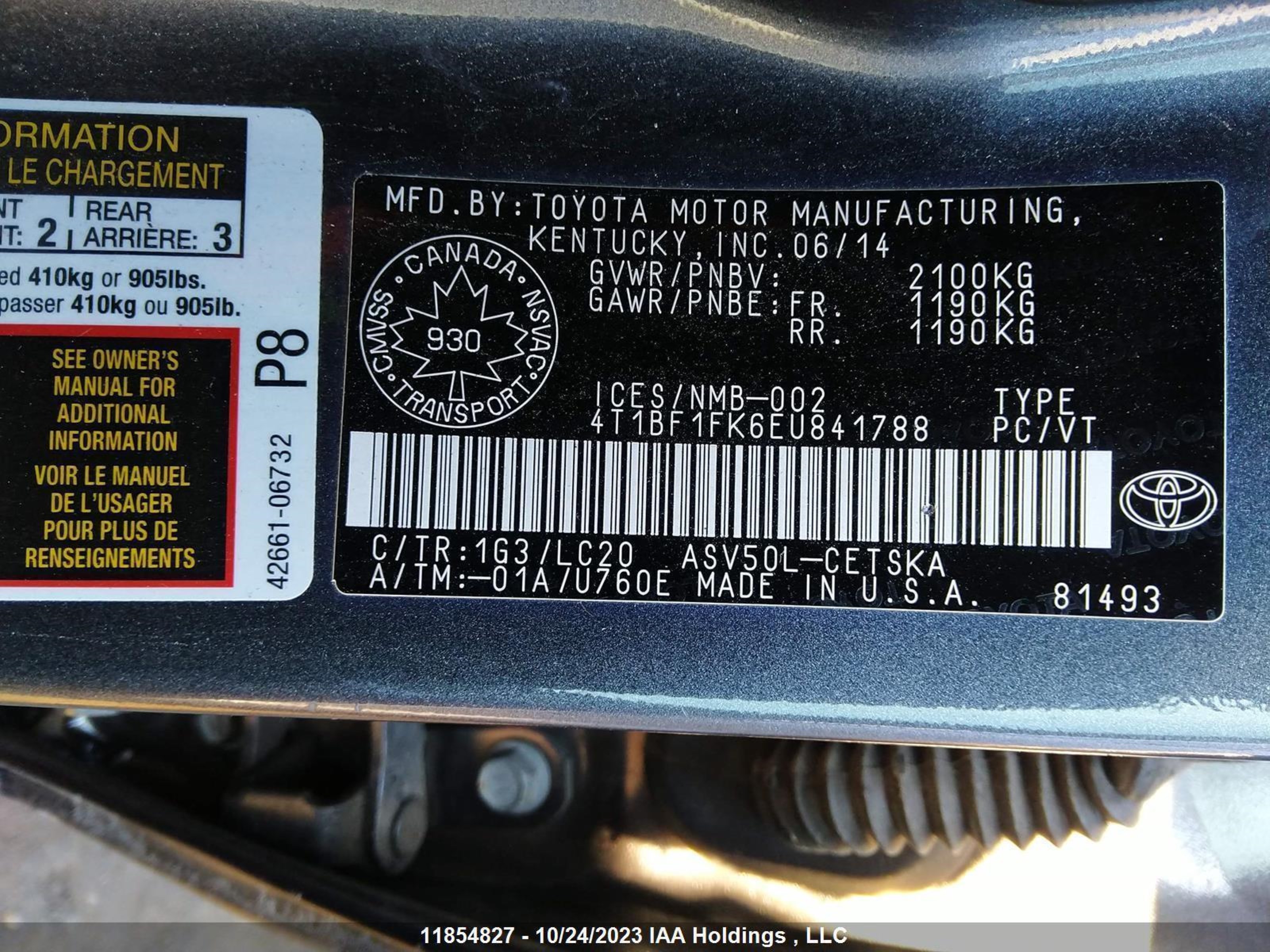 Photo 8 VIN: 4T1BF1FK6EU841788 - TOYOTA CAMRY 