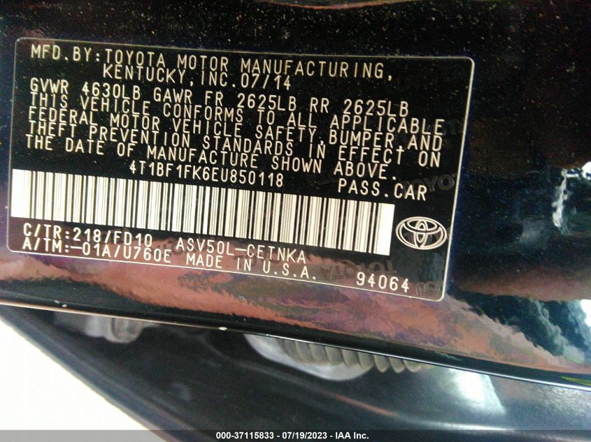 Photo 8 VIN: 4T1BF1FK6EU850118 - TOYOTA CAMRY 