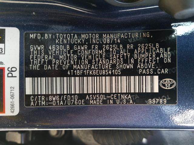 Photo 9 VIN: 4T1BF1FK6EU854105 - TOYOTA CAMRY L 