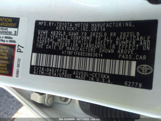 Photo 8 VIN: 4T1BF1FK6EU863614 - TOYOTA CAMRY 