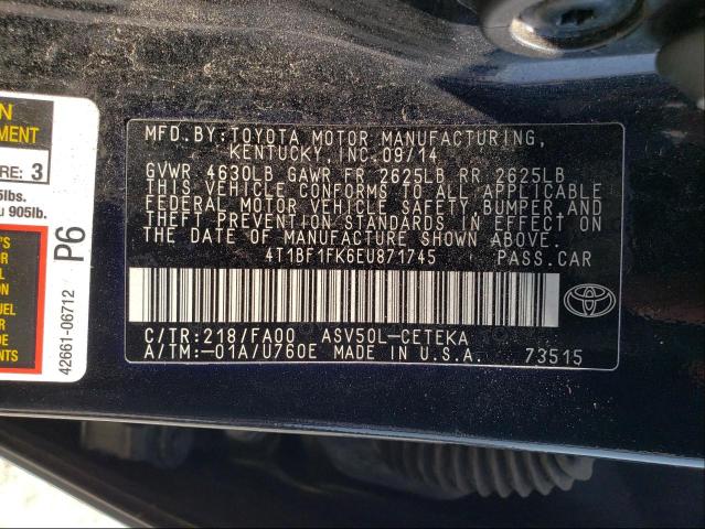 Photo 9 VIN: 4T1BF1FK6EU871745 - TOYOTA CAMRY L 