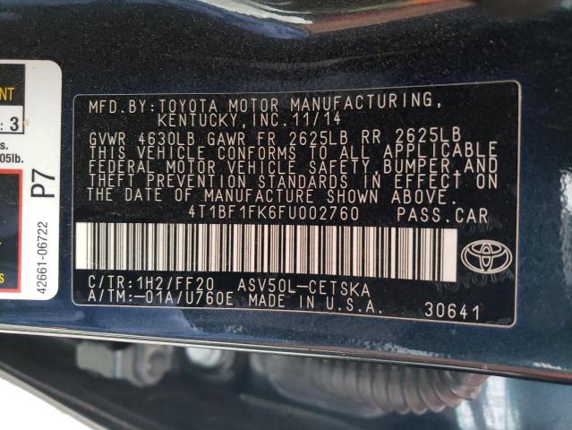 Photo 12 VIN: 4T1BF1FK6FU002760 - TOYOTA CAMRY LE 