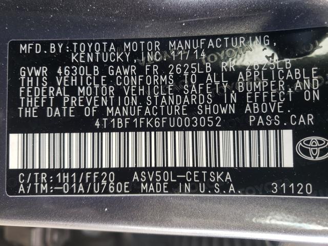 Photo 9 VIN: 4T1BF1FK6FU003052 - TOYOTA CAMRY LE 