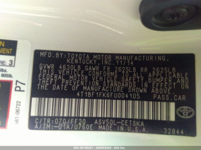 Photo 8 VIN: 4T1BF1FK6FU004105 - TOYOTA CAMRY 