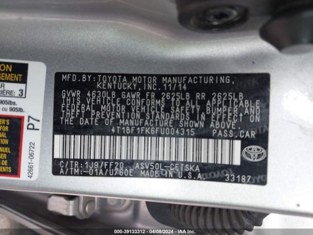 Photo 8 VIN: 4T1BF1FK6FU004315 - TOYOTA CAMRY 