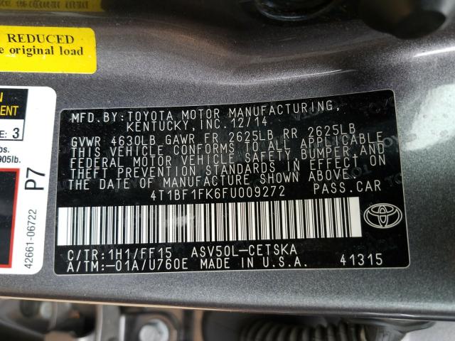 Photo 9 VIN: 4T1BF1FK6FU009272 - TOYOTA CAMRY LE 