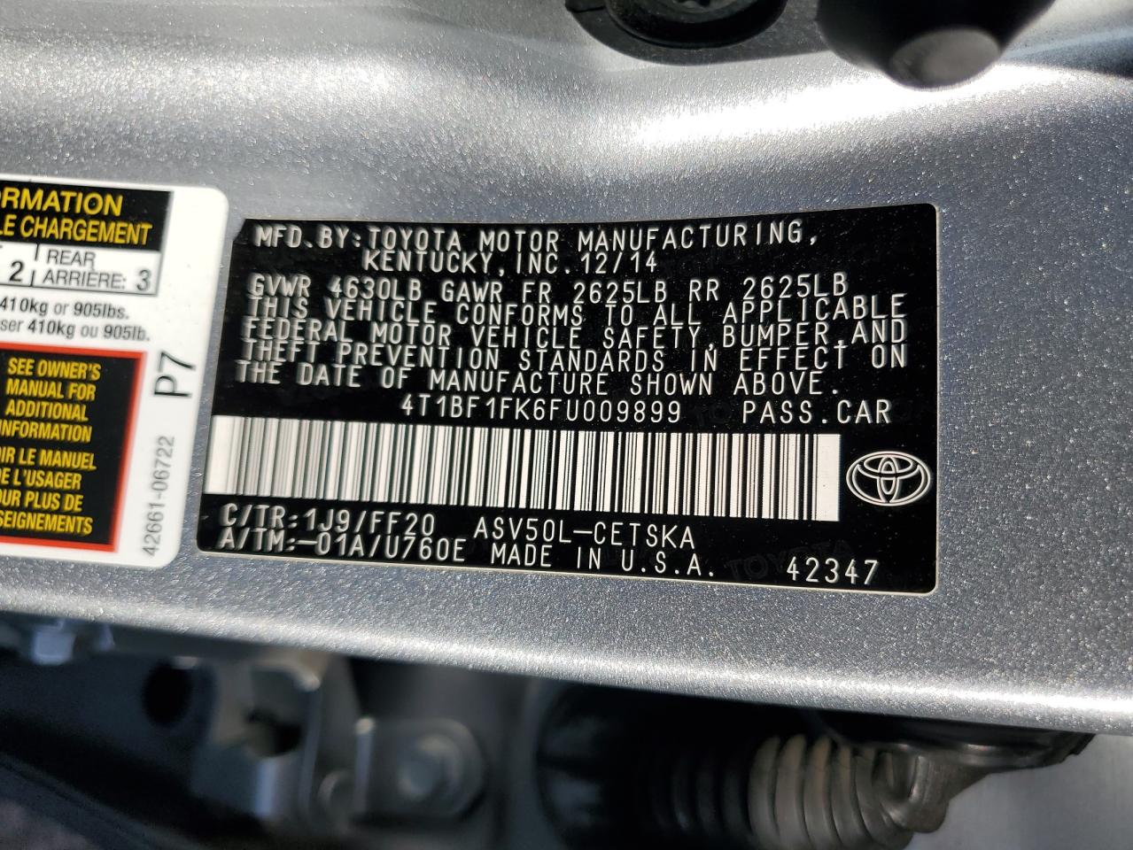 Photo 11 VIN: 4T1BF1FK6FU009899 - TOYOTA CAMRY 