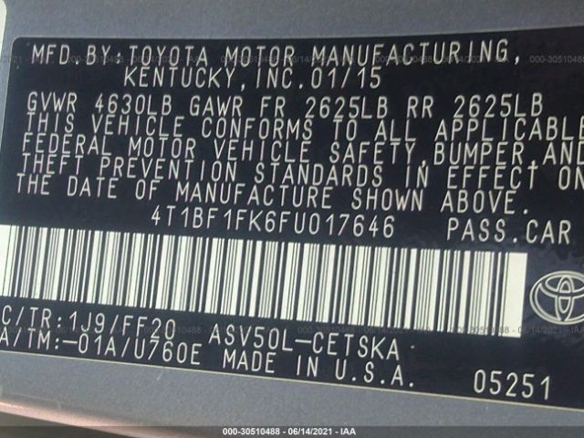 Photo 8 VIN: 4T1BF1FK6FU017646 - TOYOTA CAMRY 