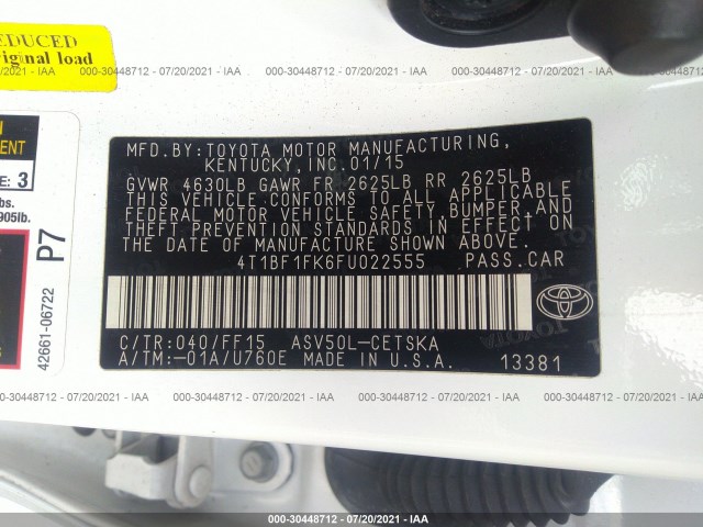 Photo 8 VIN: 4T1BF1FK6FU022555 - TOYOTA CAMRY 