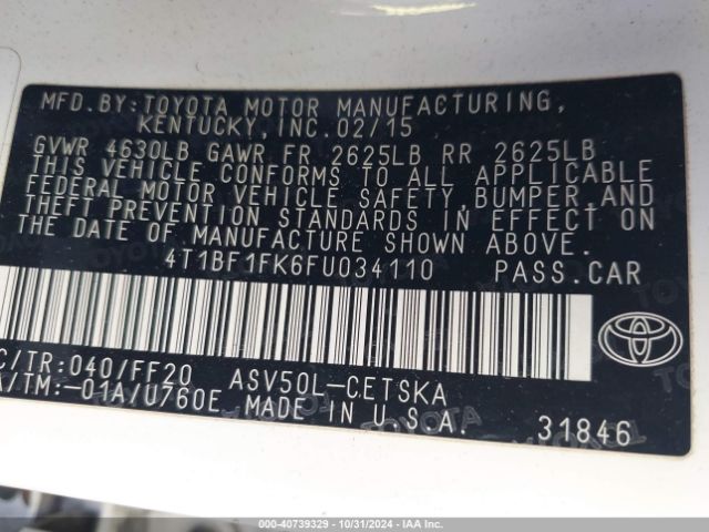 Photo 8 VIN: 4T1BF1FK6FU034110 - TOYOTA CAMRY 