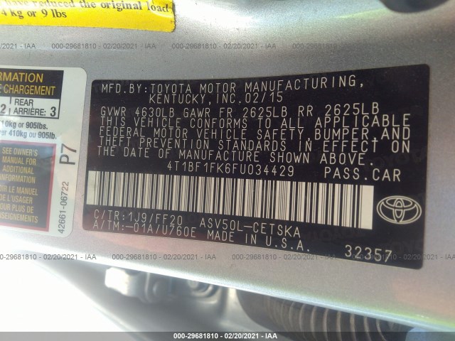 Photo 8 VIN: 4T1BF1FK6FU034429 - TOYOTA CAMRY 