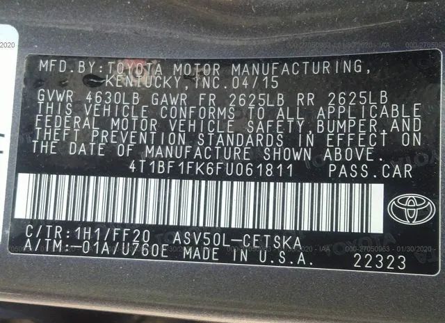 Photo 8 VIN: 4T1BF1FK6FU061811 - TOYOTA CAMRY 