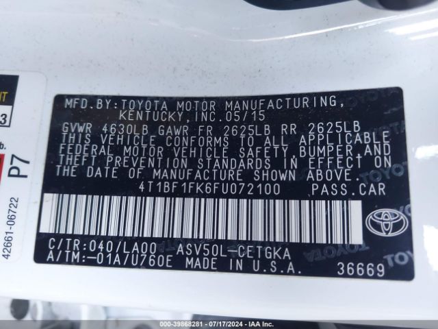 Photo 8 VIN: 4T1BF1FK6FU072100 - TOYOTA CAMRY 