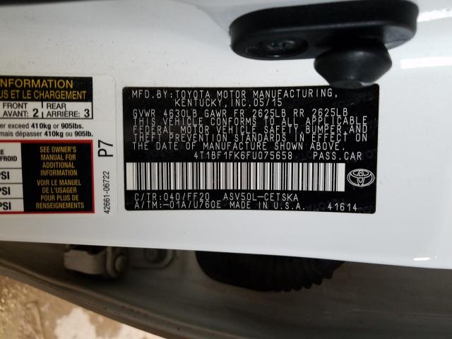 Photo 9 VIN: 4T1BF1FK6FU075658 - TOYOTA CAMRY LE 