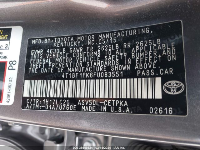 Photo 8 VIN: 4T1BF1FK6FU083551 - TOYOTA CAMRY 