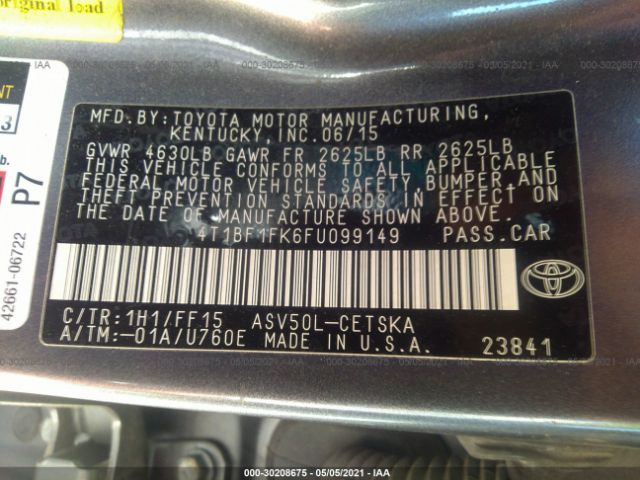 Photo 8 VIN: 4T1BF1FK6FU099149 - TOYOTA CAMRY 