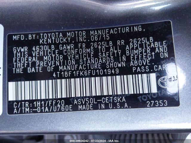 Photo 8 VIN: 4T1BF1FK6FU101949 - TOYOTA CAMRY 