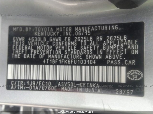 Photo 8 VIN: 4T1BF1FK6FU103104 - TOYOTA CAMRY 