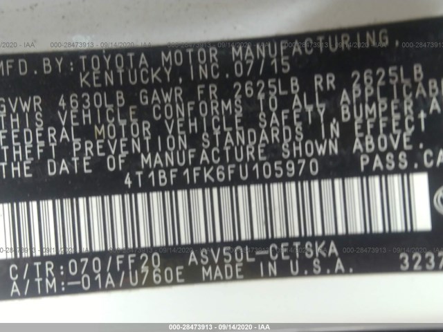 Photo 8 VIN: 4T1BF1FK6FU105970 - TOYOTA CAMRY 