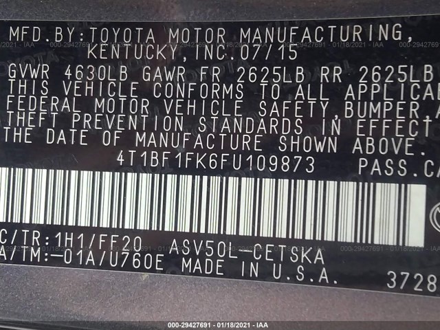 Photo 8 VIN: 4T1BF1FK6FU109873 - TOYOTA CAMRY 