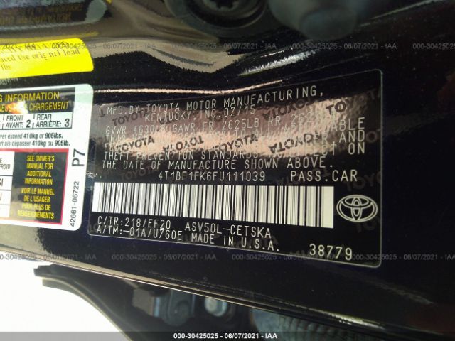 Photo 8 VIN: 4T1BF1FK6FU111039 - TOYOTA CAMRY 