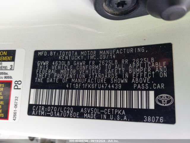 Photo 8 VIN: 4T1BF1FK6FU474439 - TOYOTA CAMRY 