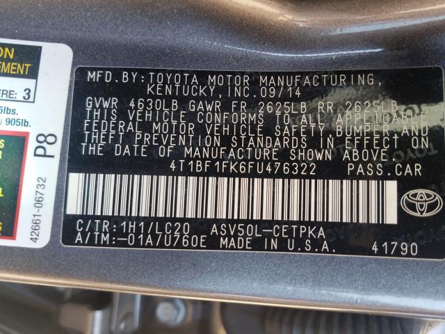 Photo 9 VIN: 4T1BF1FK6FU476322 - TOYOTA CAMRY 