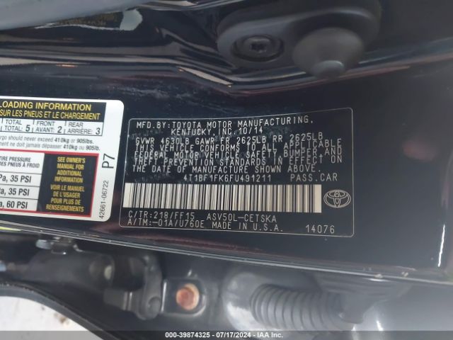 Photo 8 VIN: 4T1BF1FK6FU491211 - TOYOTA CAMRY 