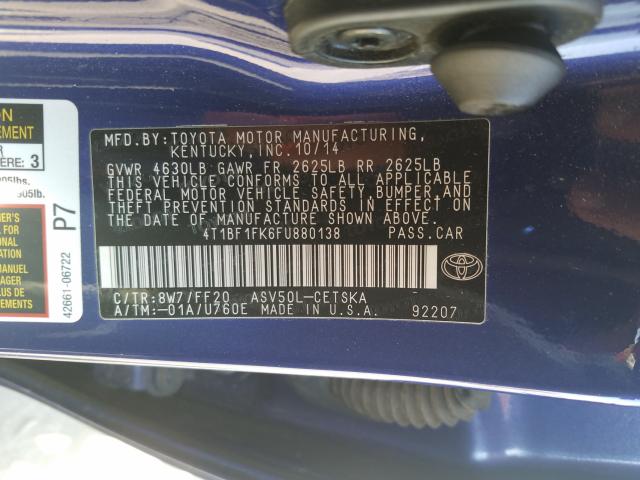 Photo 9 VIN: 4T1BF1FK6FU880138 - TOYOTA CAMRY LE 