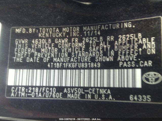 Photo 8 VIN: 4T1BF1FK6FU891849 - TOYOTA CAMRY 