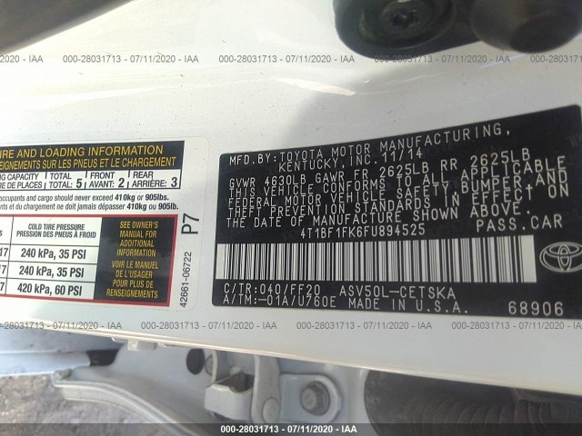 Photo 8 VIN: 4T1BF1FK6FU894525 - TOYOTA CAMRY 