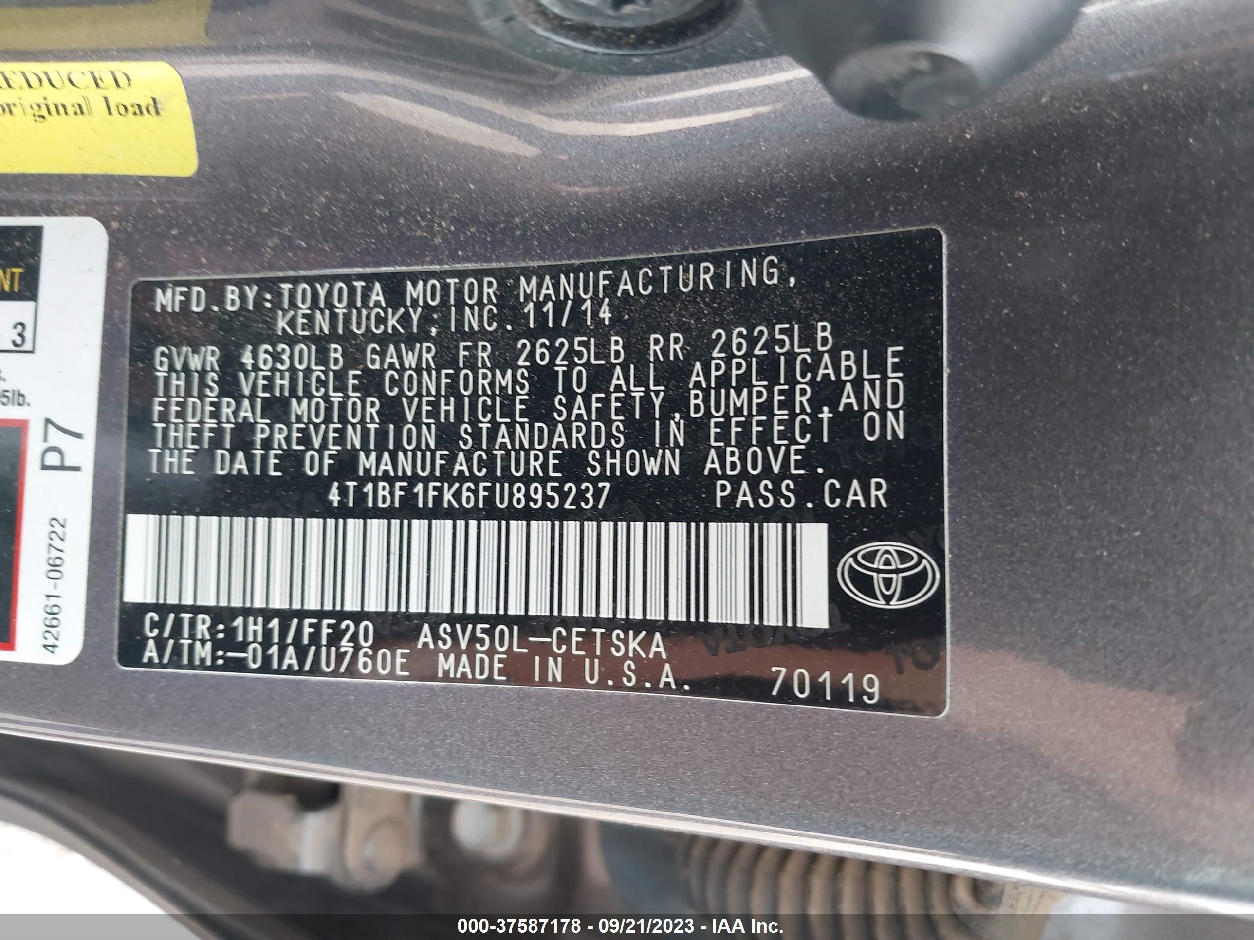 Photo 8 VIN: 4T1BF1FK6FU895237 - TOYOTA CAMRY 