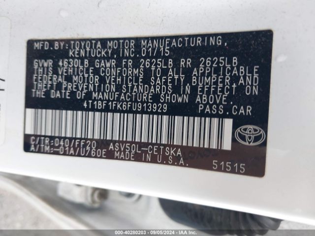 Photo 8 VIN: 4T1BF1FK6FU913929 - TOYOTA CAMRY 