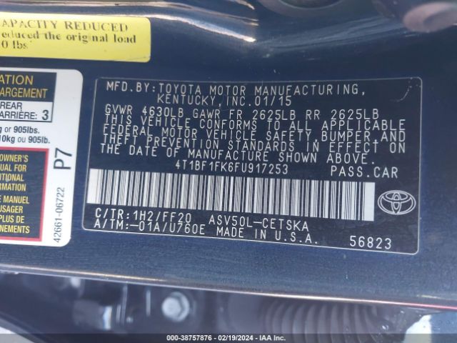 Photo 8 VIN: 4T1BF1FK6FU917253 - TOYOTA CAMRY 