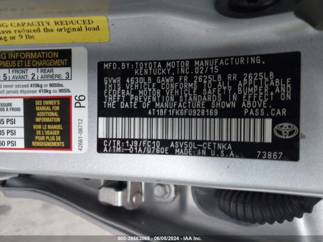 Photo 8 VIN: 4T1BF1FK6FU928169 - TOYOTA CAMRY 