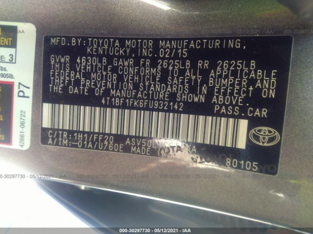 Photo 8 VIN: 4T1BF1FK6FU932142 - TOYOTA CAMRY 