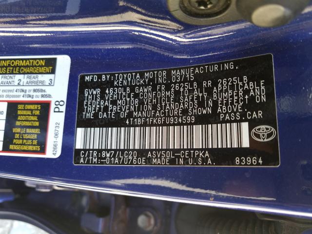 Photo 9 VIN: 4T1BF1FK6FU934599 - TOYOTA CAMRY LE 