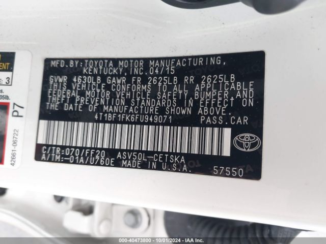 Photo 8 VIN: 4T1BF1FK6FU949071 - TOYOTA CAMRY 