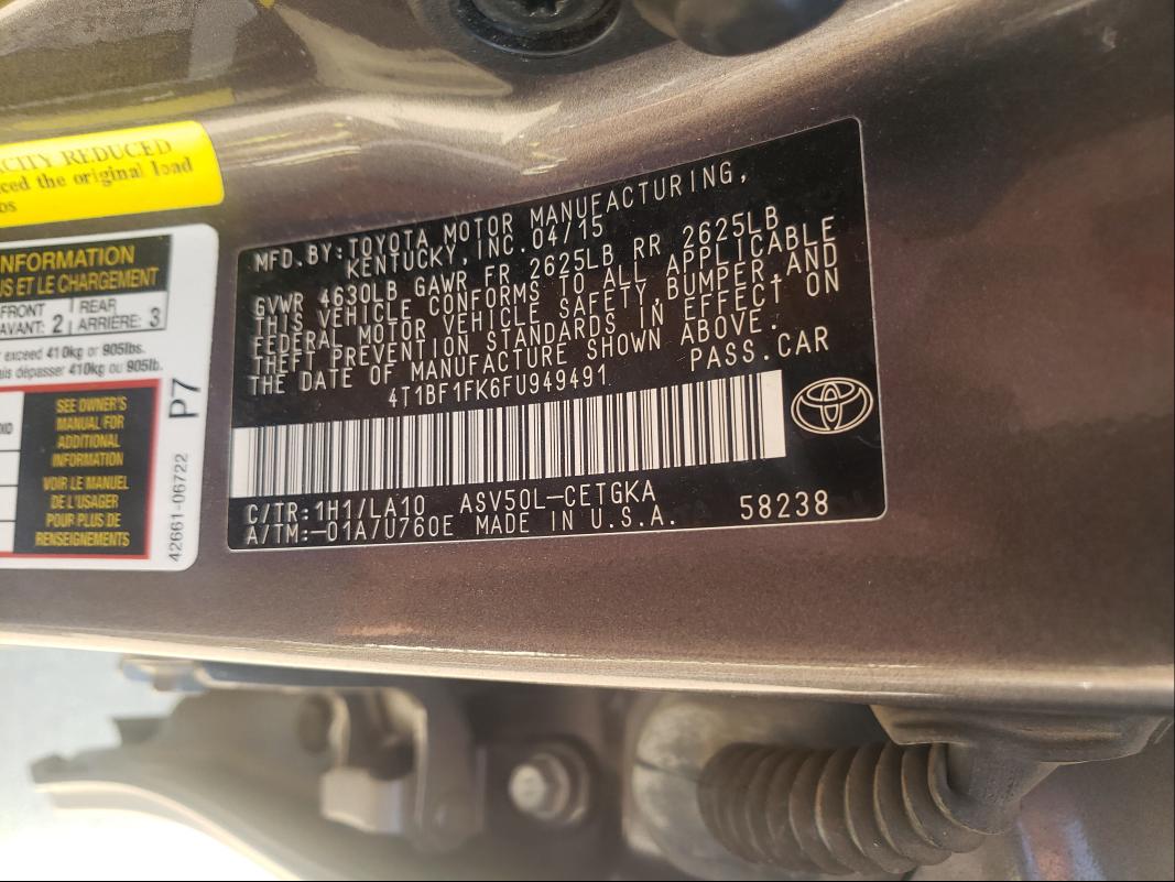 Photo 9 VIN: 4T1BF1FK6FU949491 - TOYOTA CAMRY LE 